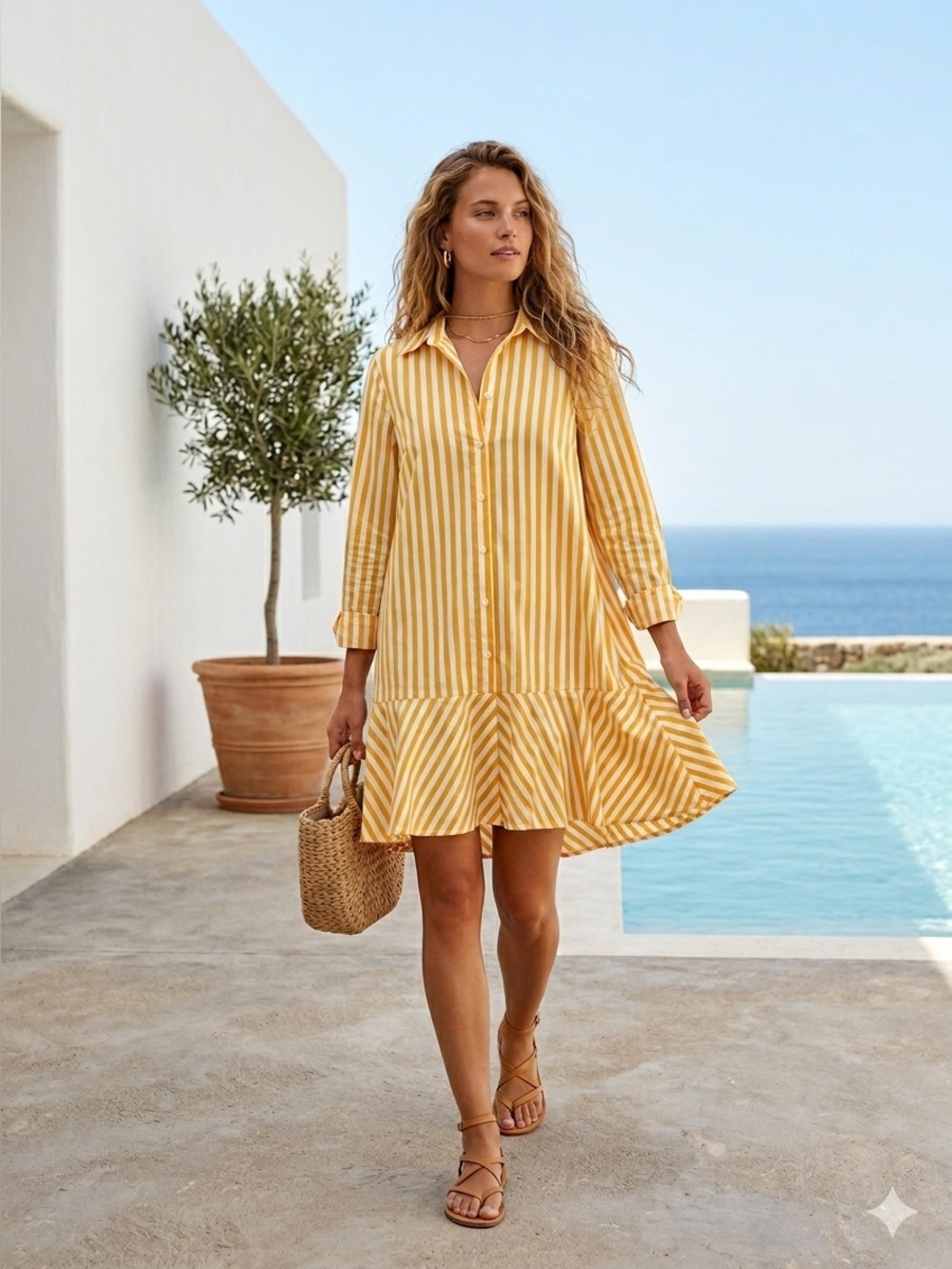 Livro yellow & white stripe cotton shirt dress - size XL